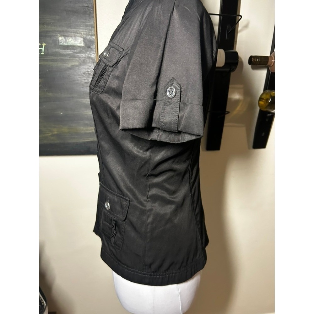 WHBM Black Short Sleeve Zip Up Ruffle Utility Jacket Blouse 4 - Picture 3 of 6